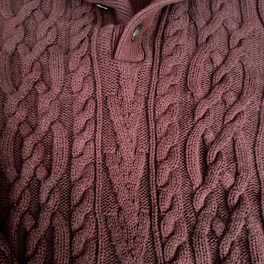 Banana Republic Sweater Men's Sz M Burgundy Cable Knit Button Collar Preppy - Picture 3 of 7